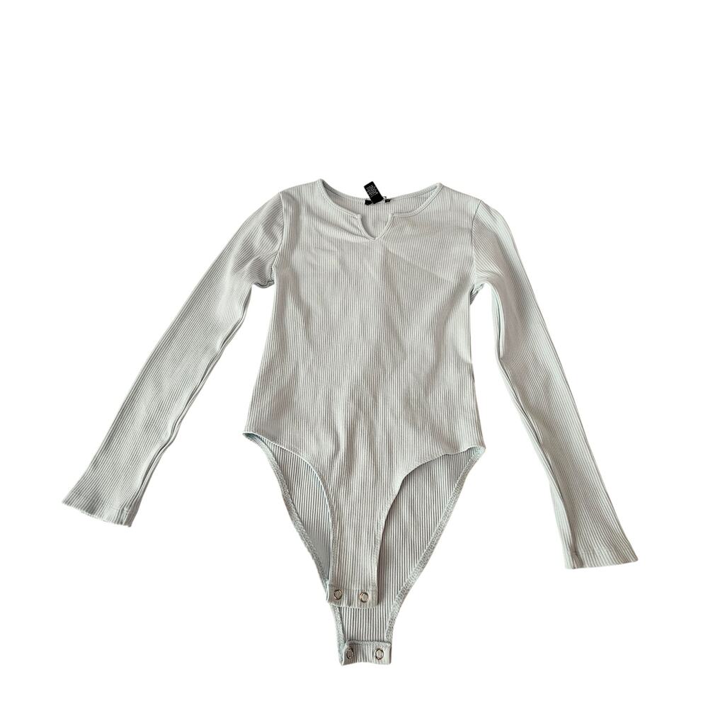 Forever 21 Kids Long Sleeve Ribbed Knit Bodysuit, Light Blue, Size Girls 9-10